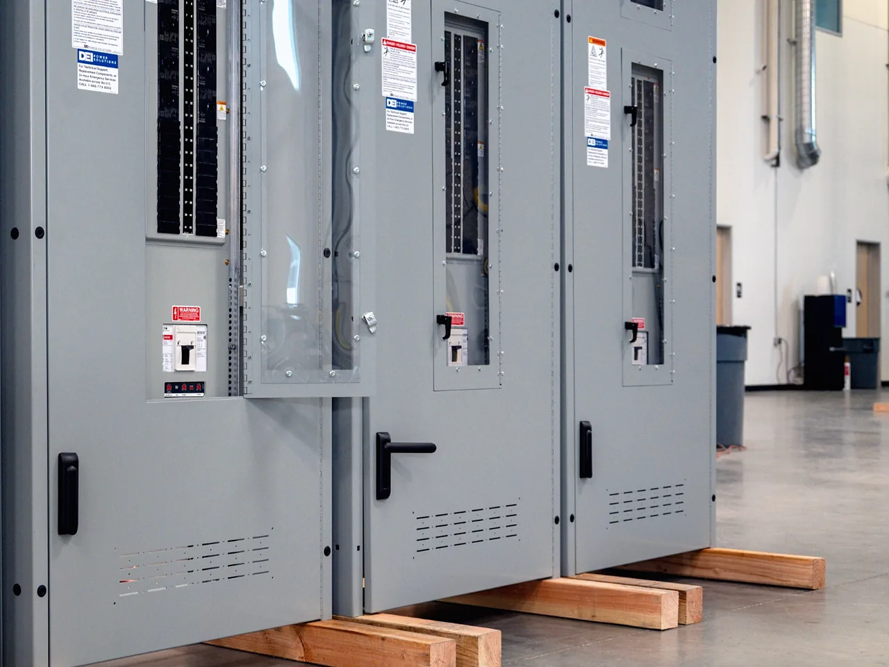 DEI remote power panels, close view of the doors