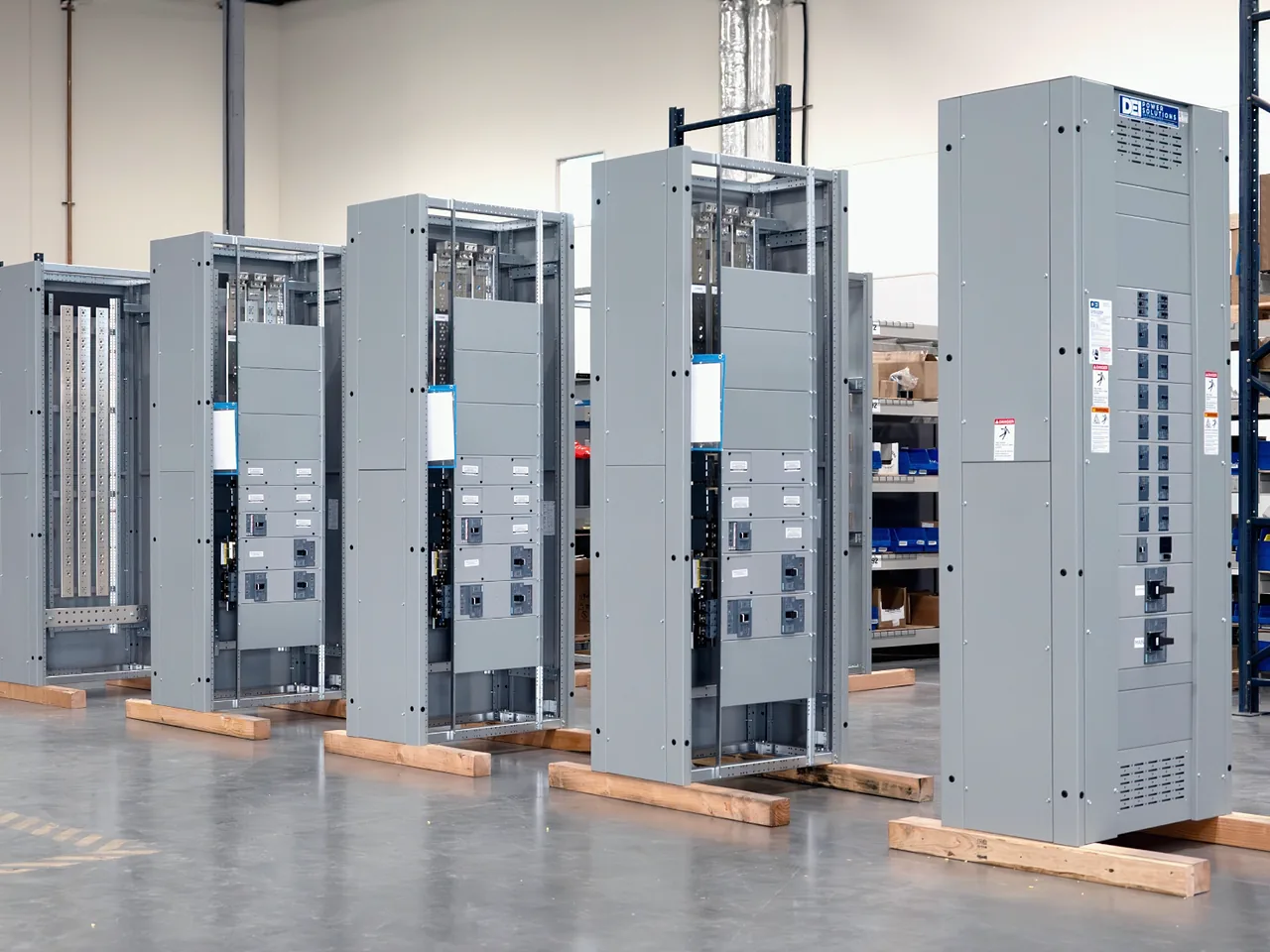 DEI switchboard sections in assembly at DEI’s shop
