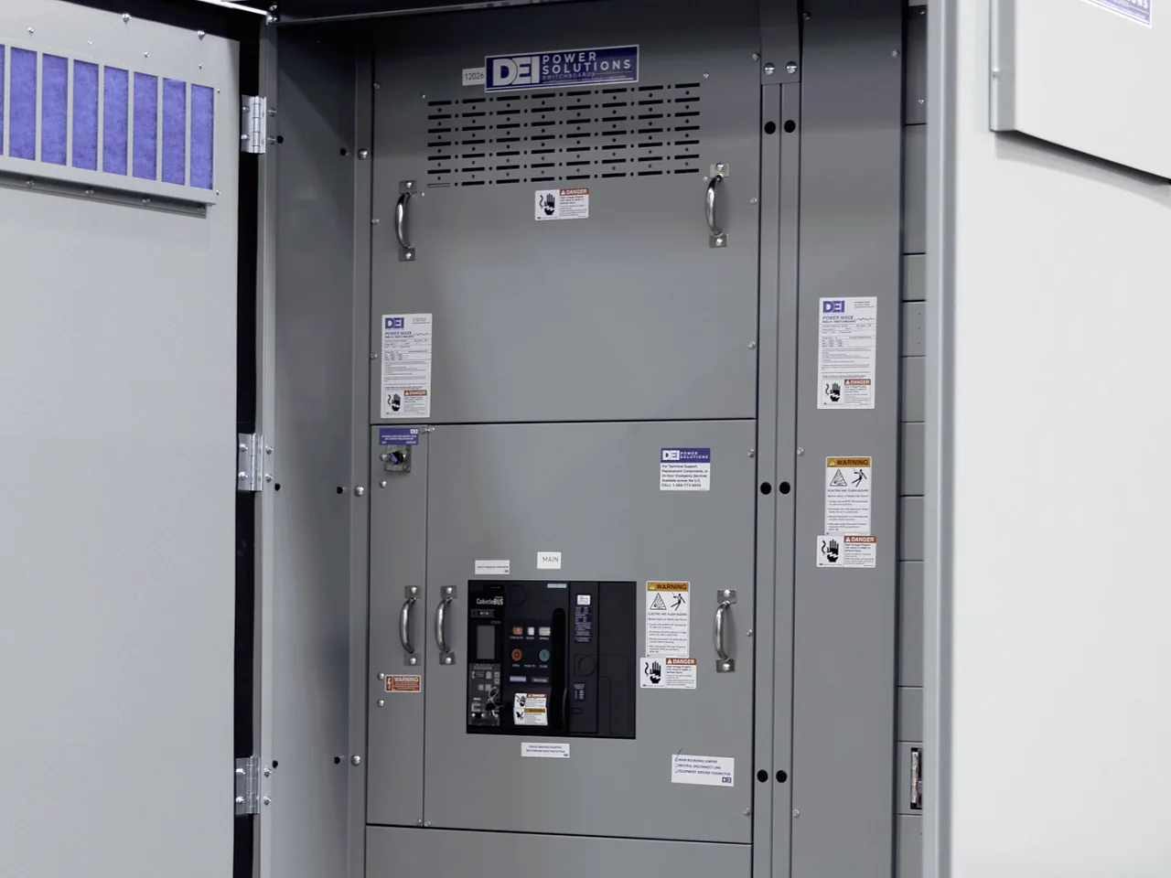 DEI outdoor switchgear, close view of the main breaker section