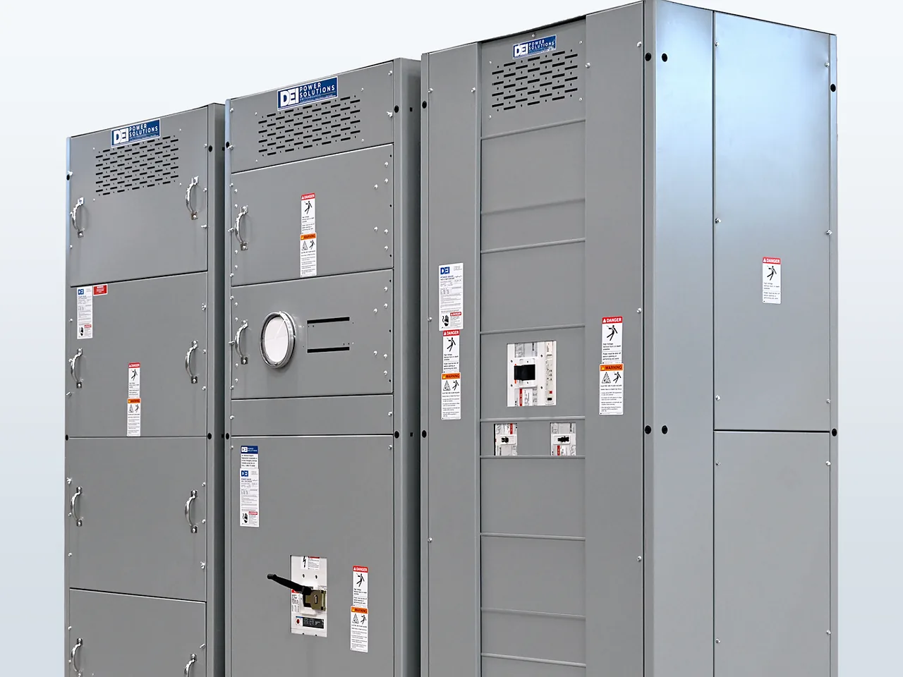 DEI low-voltage switchboard lineup with a meter section, studio view